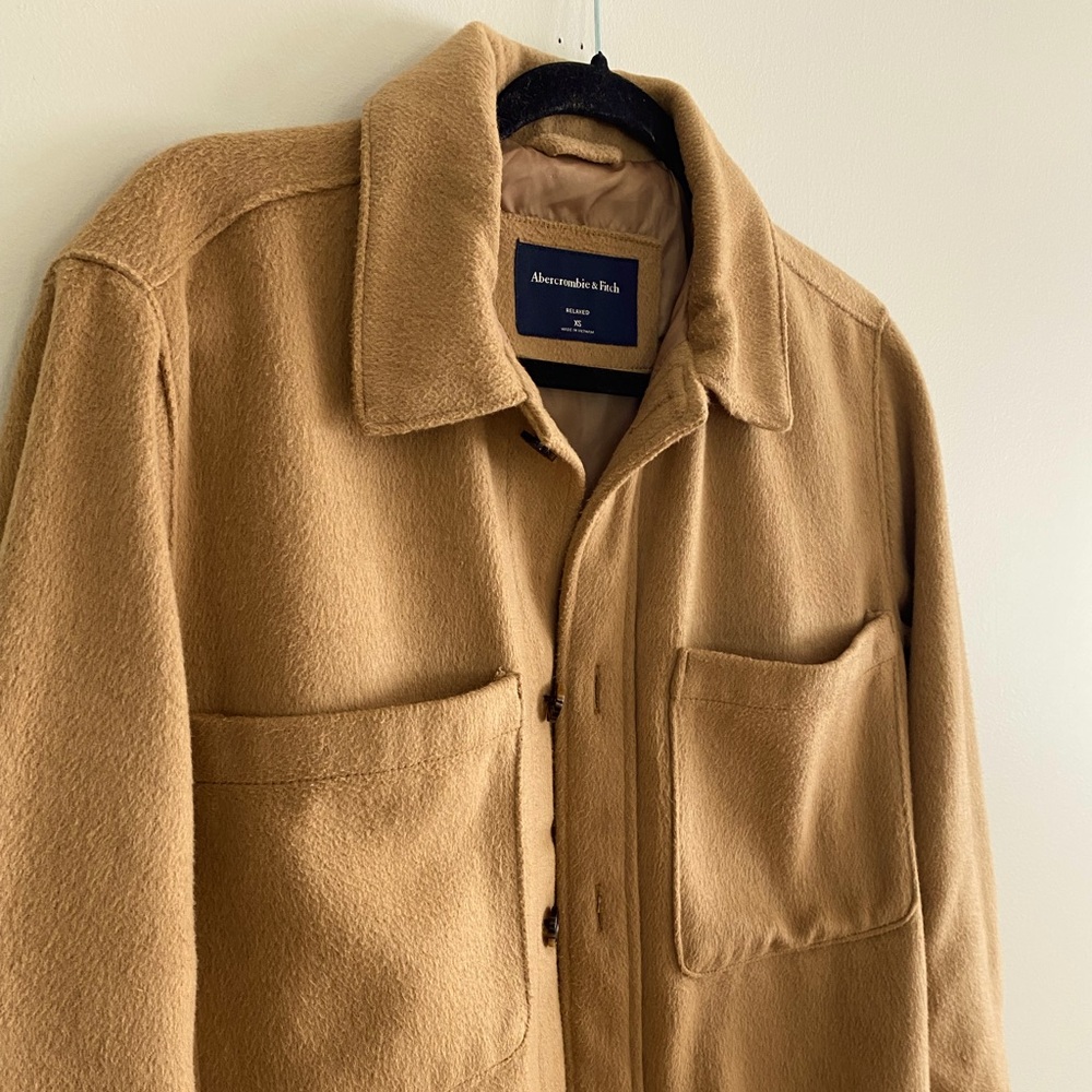 Camel brushed lined overshirt with pockets